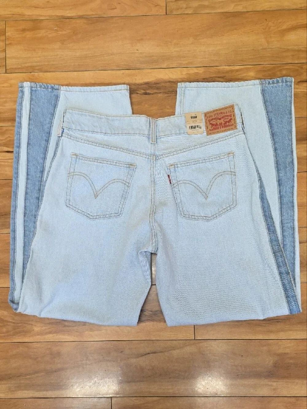 Levi’s Superlow Loose Stripe Jeans Light Wash Two Tone Side Panel 30x32 NEW - Picture 7 of 16